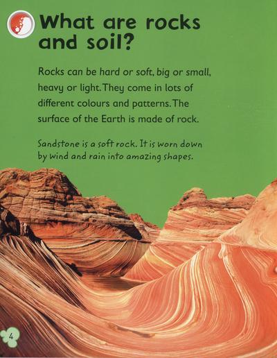Popcorn Science Corner: Rocks and Soil book inside page - what are rocks and soil?