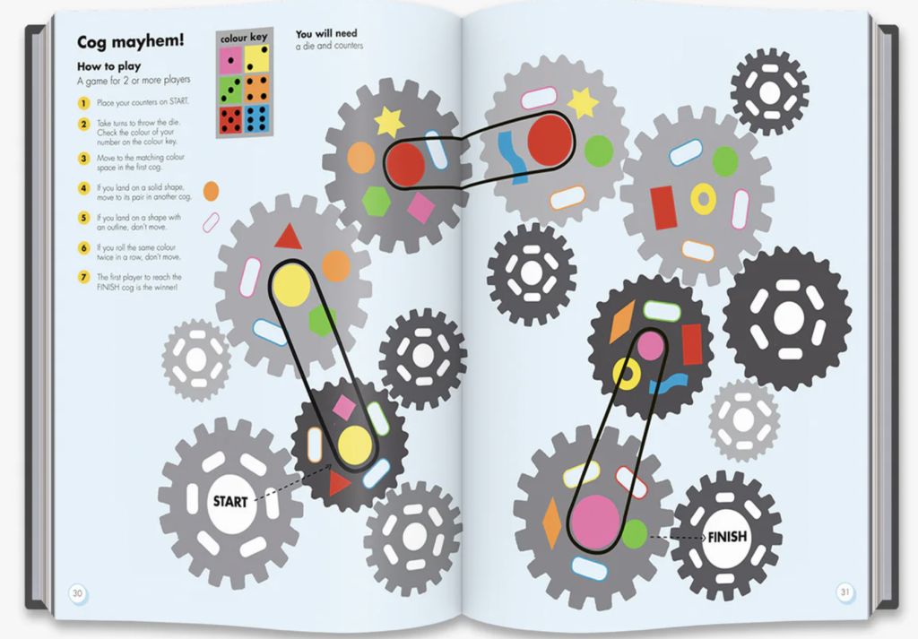 OKIDO How Things Work book inside spread - cog game