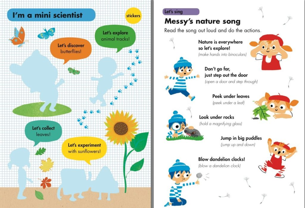 Messy Goes to OKIDO: Let's explore with Messy nature kit - sticker page and song