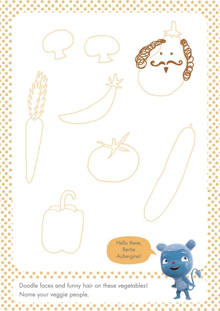 Messy Goes to OKIDO: Messy's Doodle and Do art pad - vegetable doodling activity page