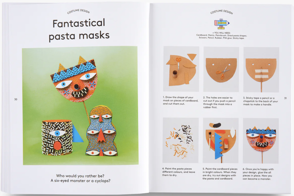 Think and Make Like an Artist book inside spread - Fantastical pasta masks