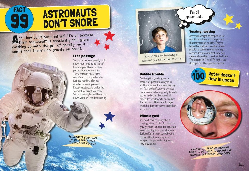 Space Is Awesome! book inside spread: Astronauts Don't Snore