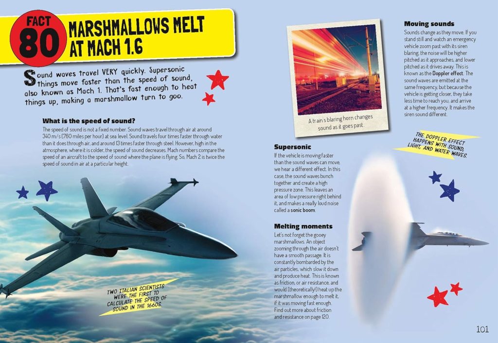 Technology Is Awesome! book inside spread: Marshmallows melt at mach 1.6