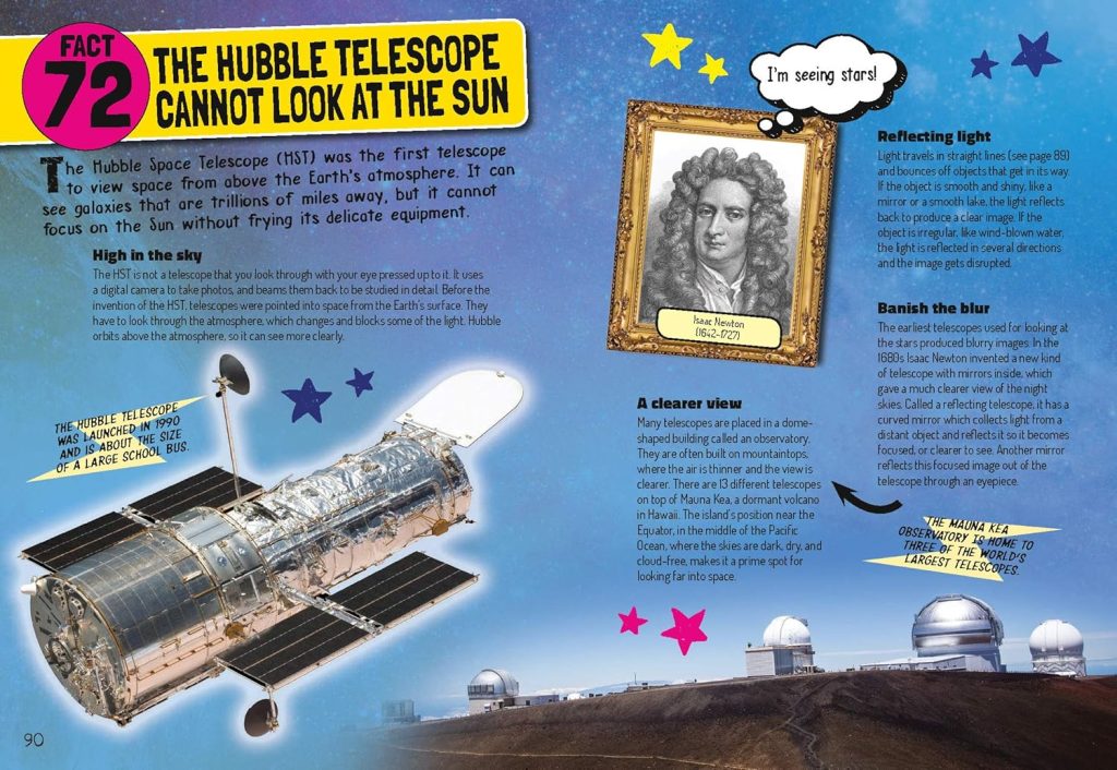 Technology Is Awesome! book inside spread: The Hubble Telescope cannot look at the Sun