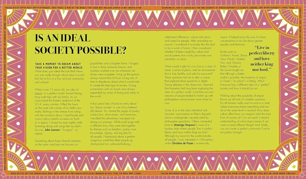 Big Ideas for Young Thinkers book inside spread - is an ideal society possible?
