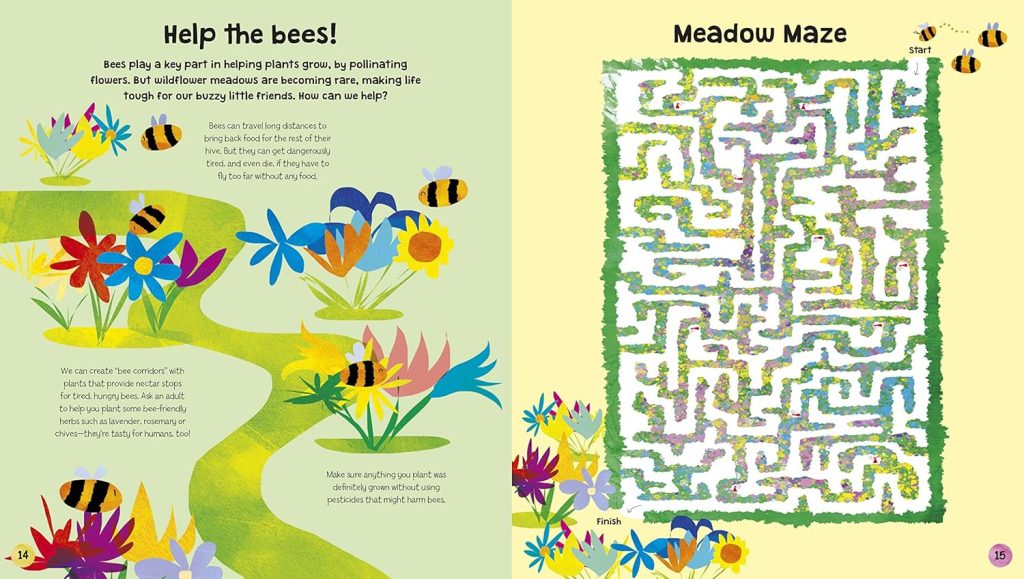 Go Green! activity book inside spread: Help the bees