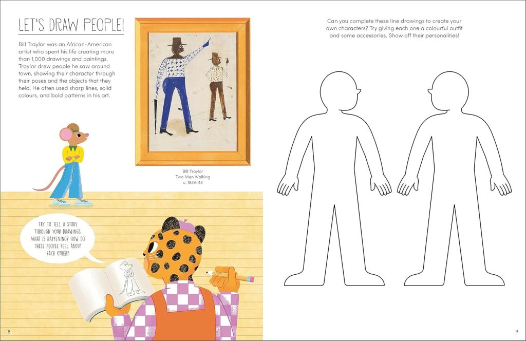 Art Sparks book inside spread - Bill Traylor-inspired drawing people activity