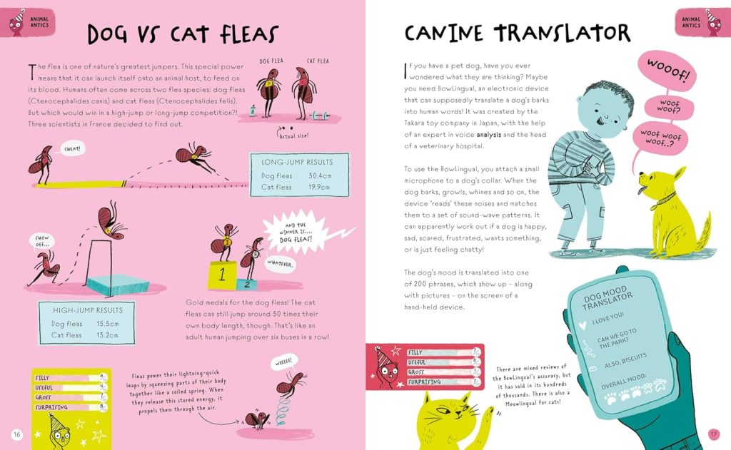 Farting Fish book inside spread - dog vs cat fleas and canine translator