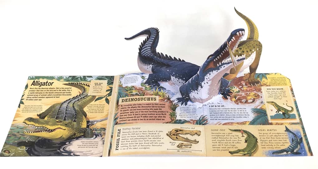 Prehistoric Beasts book inside spread – alligator and deinosuchus